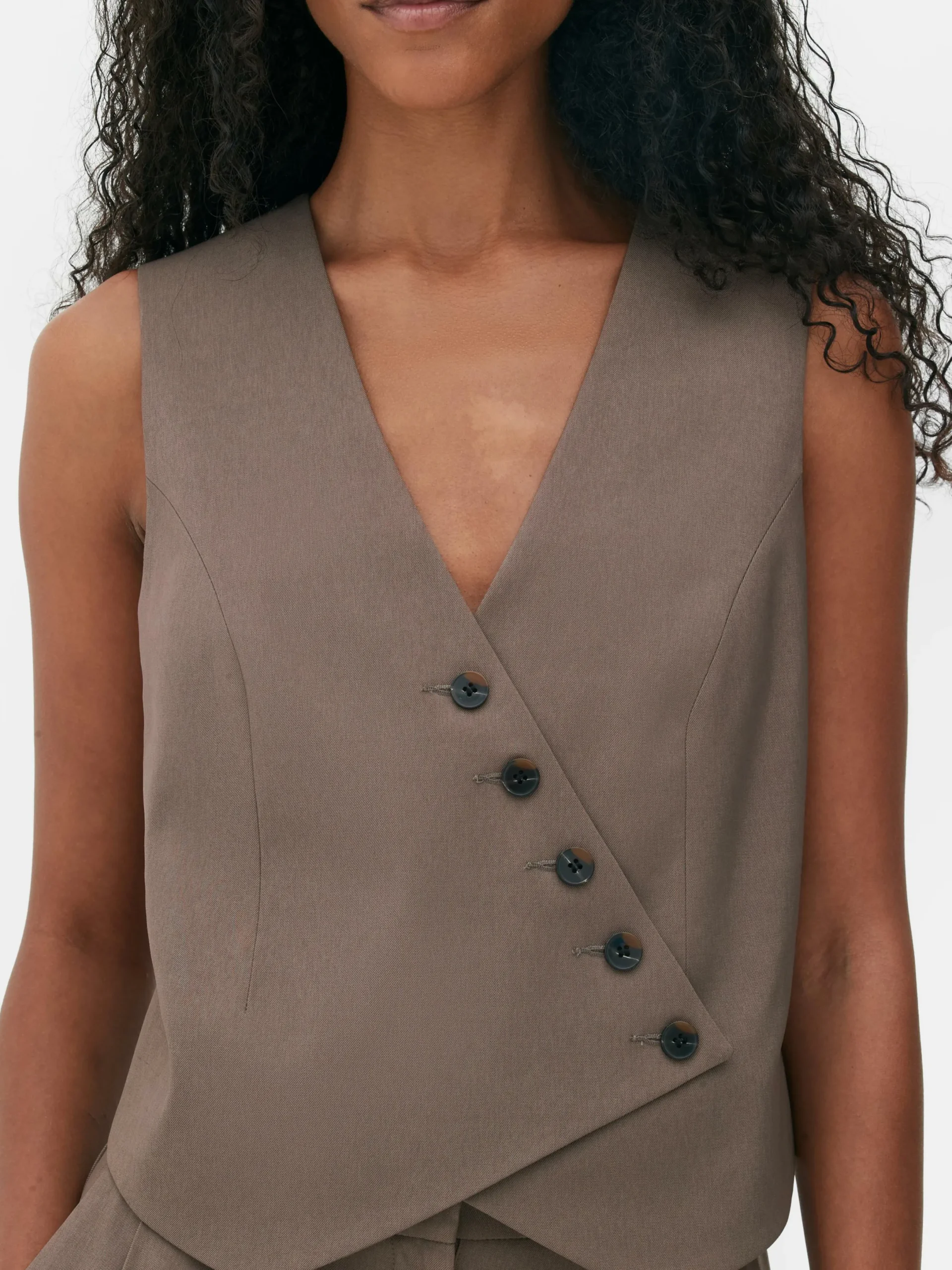 Blazer|Primark Asymmetrische Weste Mit Knopfleiste Mokkafarben