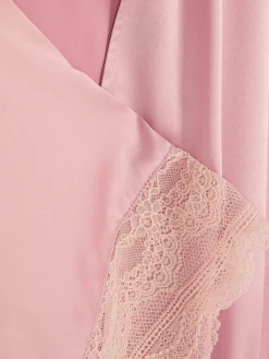 Bademäntel|Primark Bademantel Aus Satin Mit Spitzenbesatz Rosa