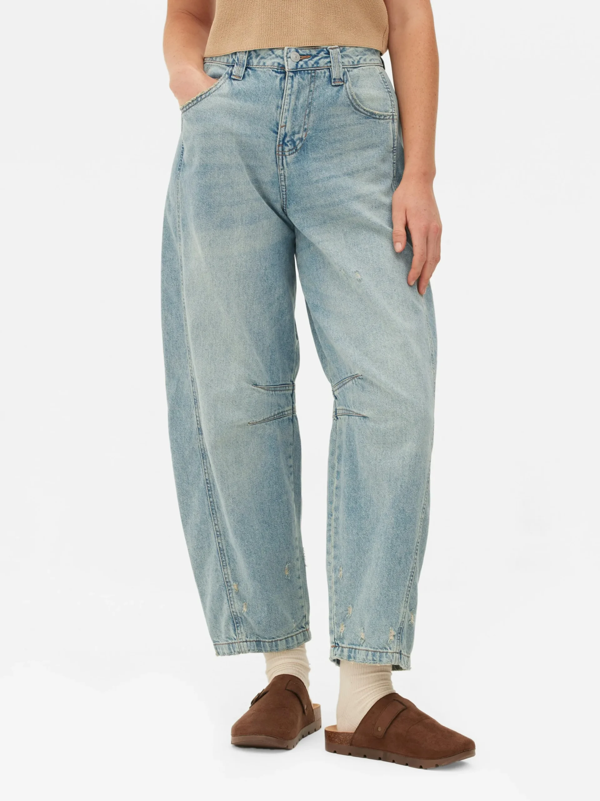 Denim|Jeans|Primark Barrel-Jeans Im Used-Look Hellblau