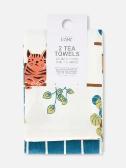 Geschirr|Primark Bedruckte Geschirrtücher, 2er-Pack Blaugrün