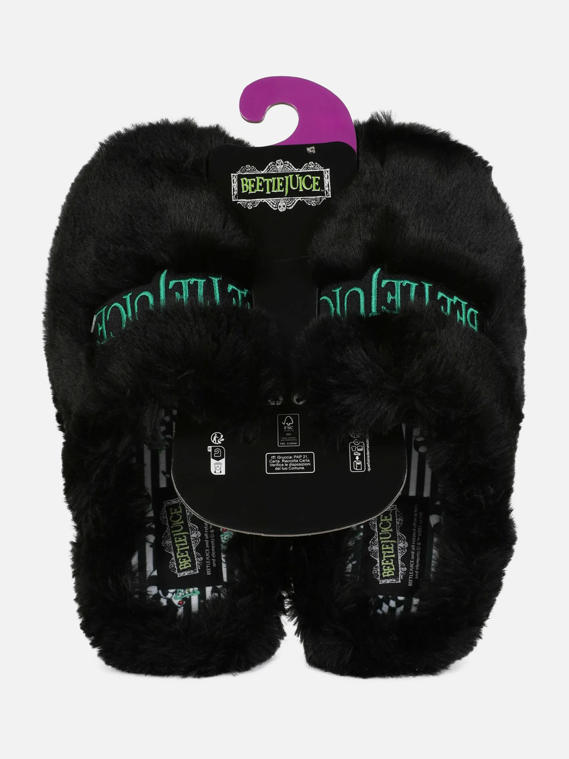 Beetlejuice|Halloween-Accessoires|Primark „Beetlejuice“ Flauschige Hausschuhe Schwarz/Weiß