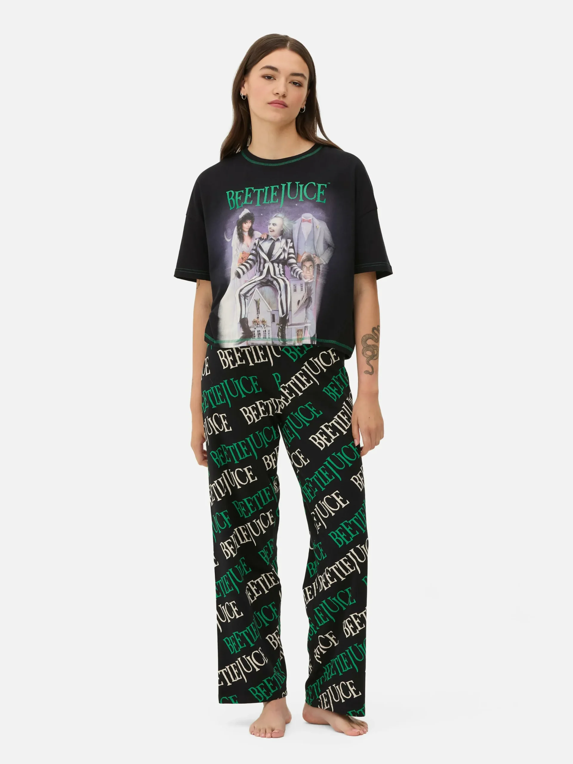 Beetlejuice|Halloween Alle|Primark „Beetlejuice“ Schlafanzug Mit Logo Schwarz