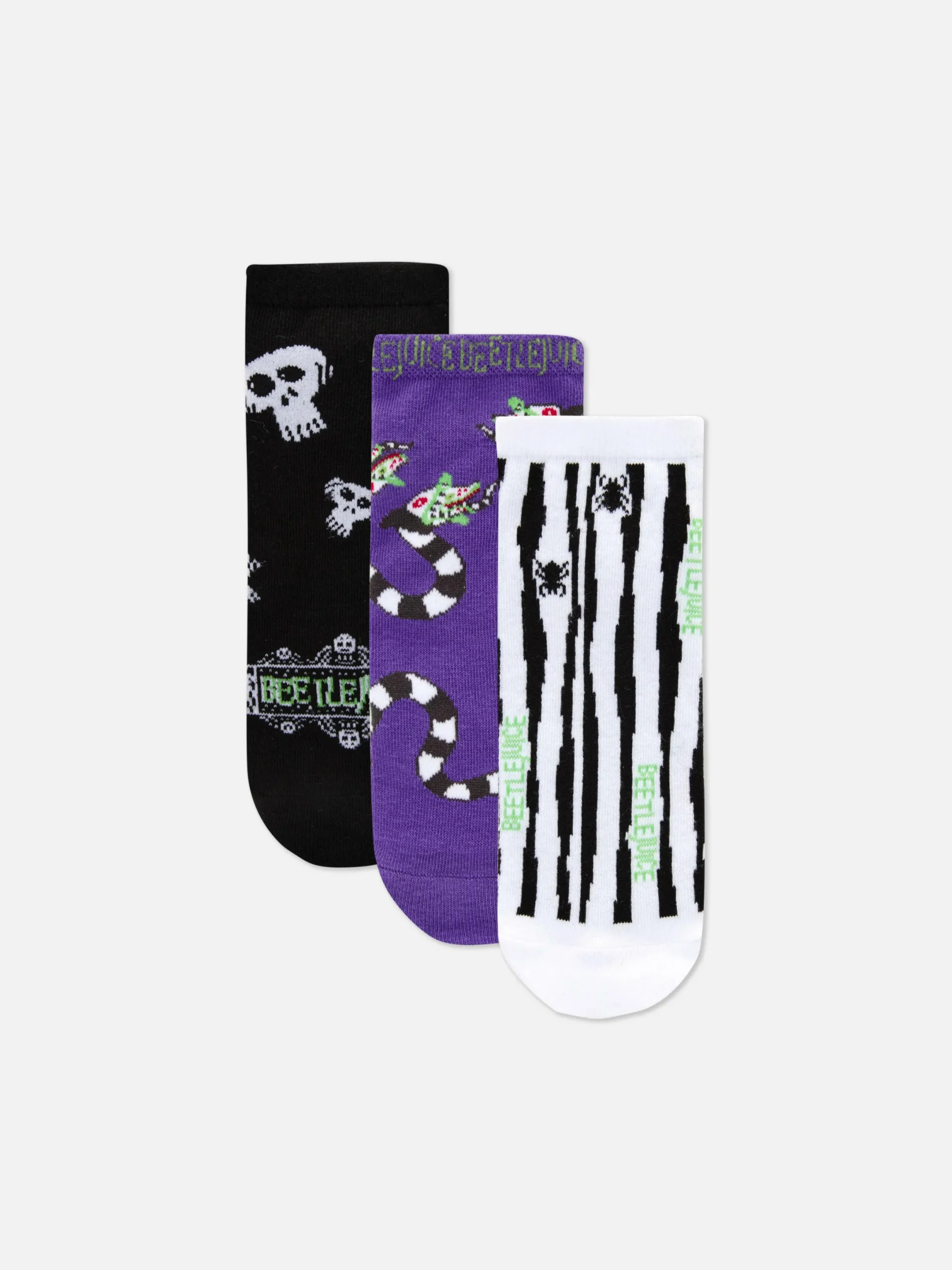 Beetlejuice|Halloween Alle|Primark „Beetlejuice“ Sneakersocken, 3er-Pack Violett