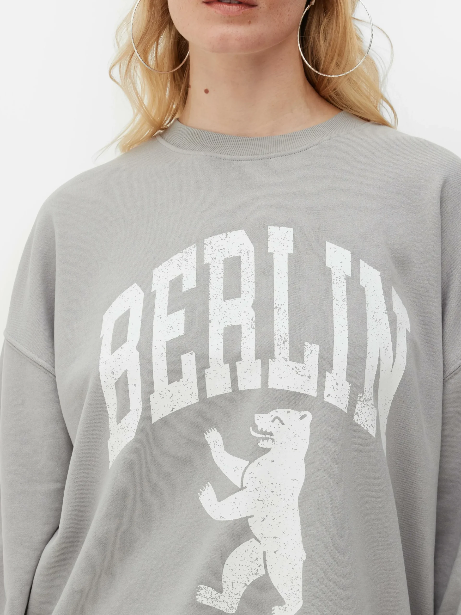 Hoodies Und Sweatshirts|Primark „Berlin“ Sweatshirt Im Oversized-Look Grau
