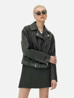 Jacken Und Mäntel|Primark Bikerjacke Aus Kunstleder Im Used-Look Grau