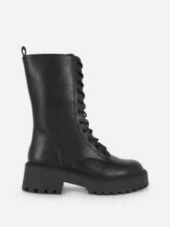 Stiefel|Primark Bikerstiefel Zum Schnüren Mit Dicker Sohle Schwarz