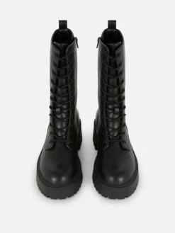Stiefel|Primark Bikerstiefel Zum Schnüren Mit Dicker Sohle Schwarz