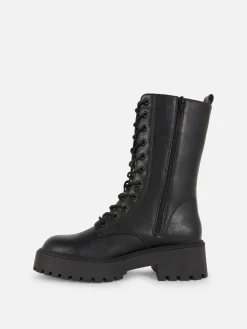 Stiefel|Primark Bikerstiefel Zum Schnüren Mit Dicker Sohle Schwarz