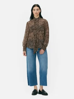 Blusen|Primark Bluse Mit Halsschleife Und Knopfleiste Braun