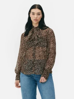 Blusen|Primark Bluse Mit Halsschleife Und Knopfleiste Braun