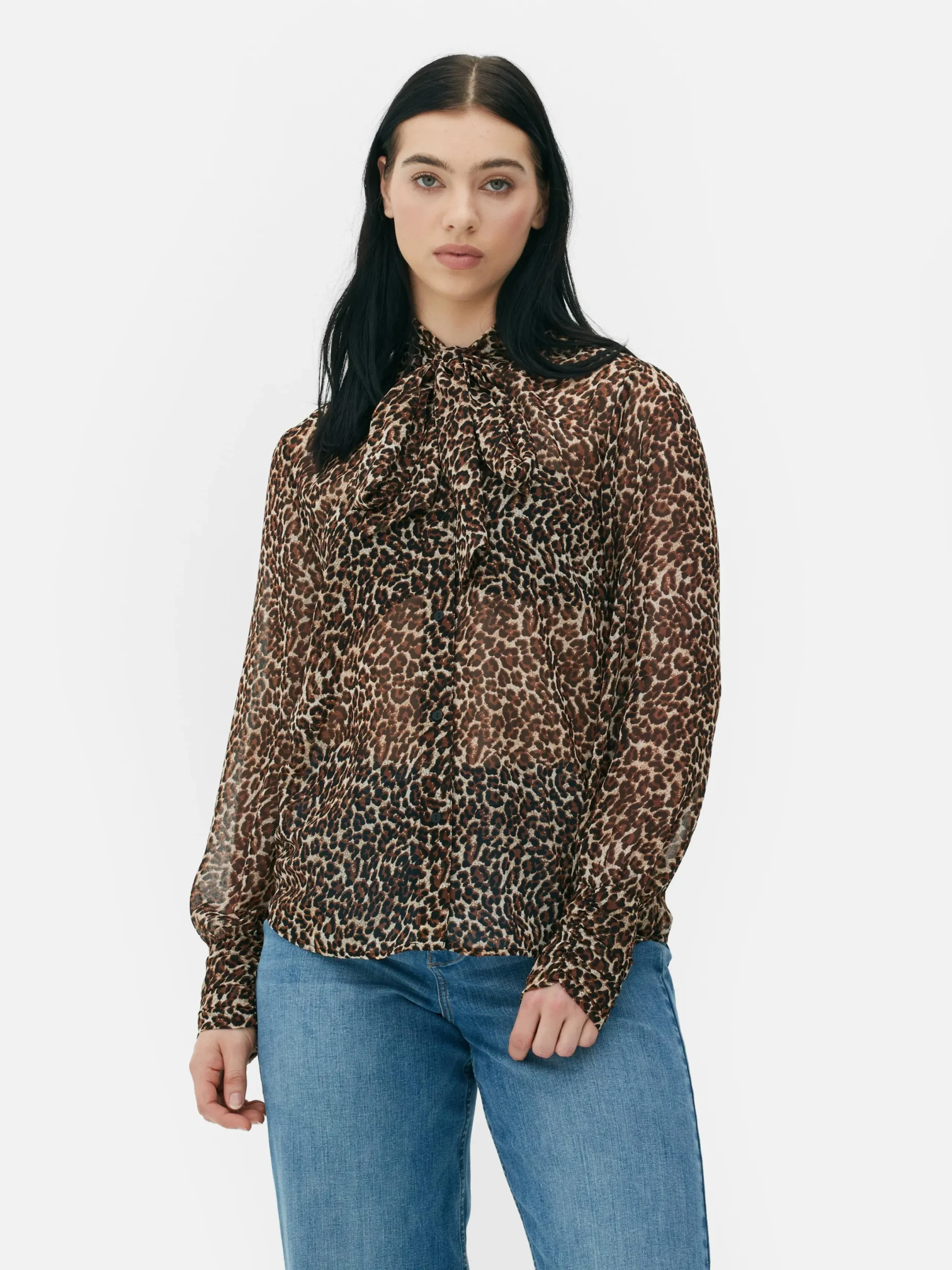 Blusen|Primark Bluse Mit Halsschleife Und Knopfleiste Braun
