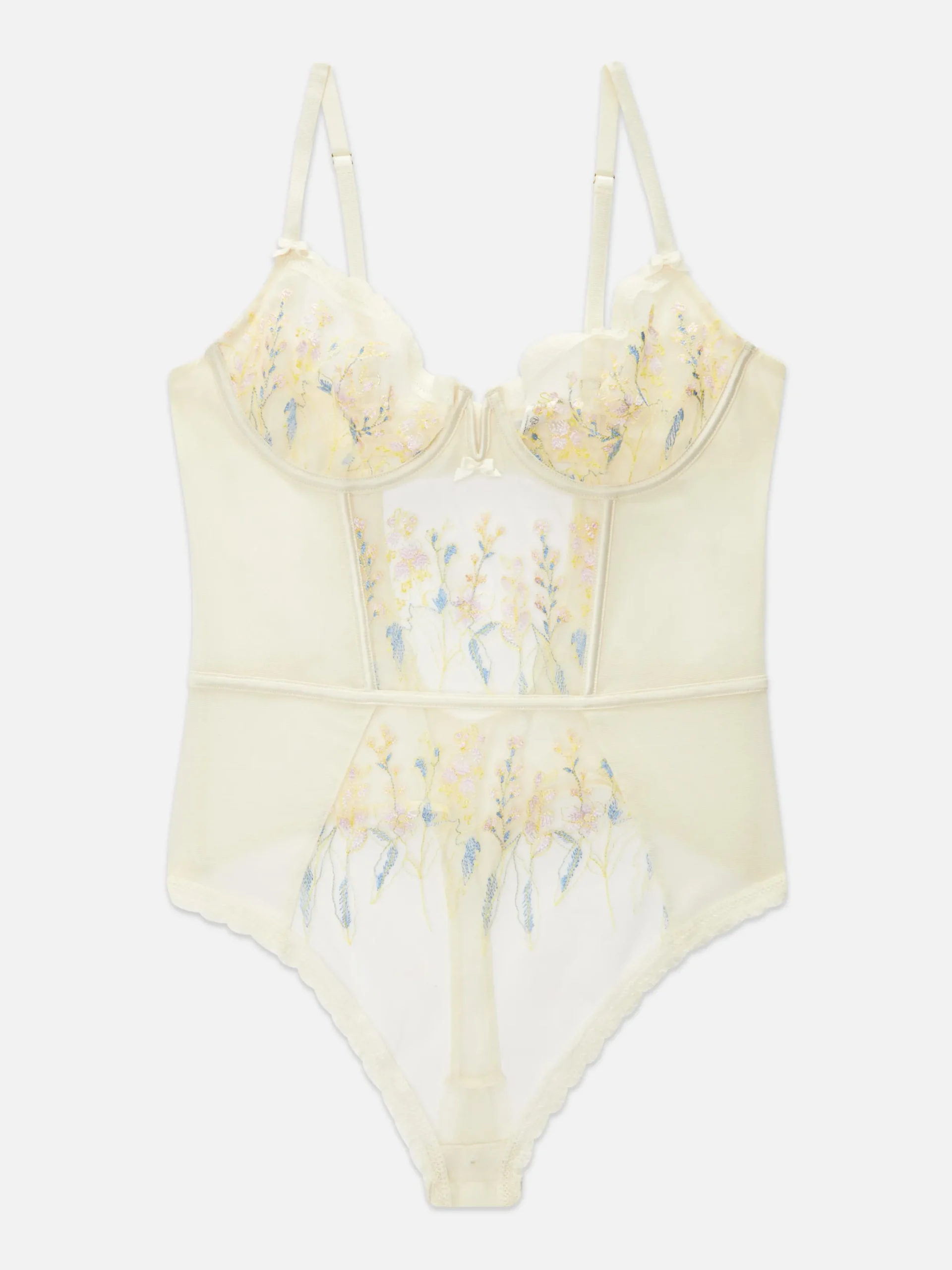 Dessous-Sets|Primark Bodysuit Aus Netzstoff Mit Blumenstickerei Elfenbeinfarben
