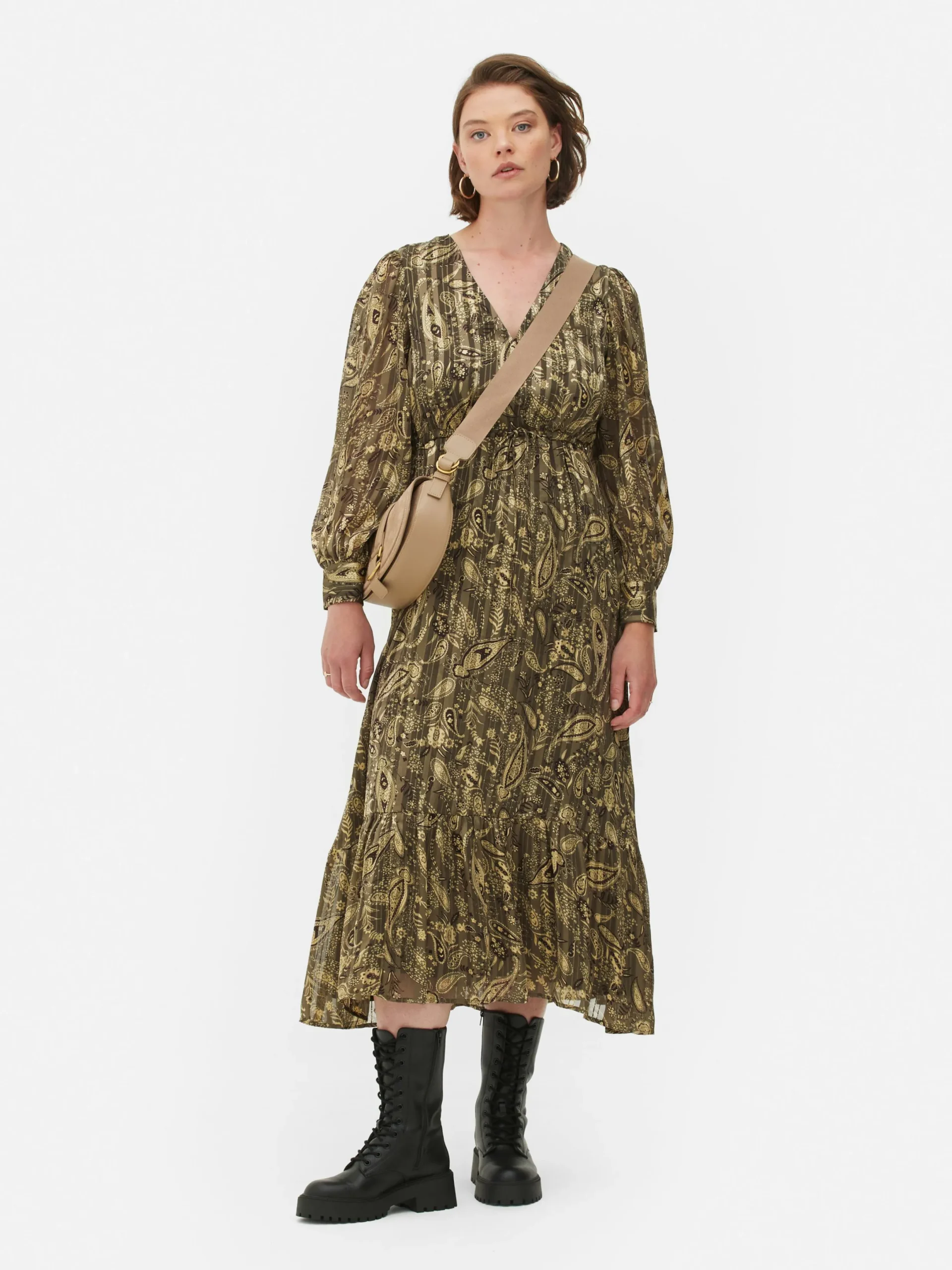 Kleider|Primark Boho-Midaxikleid Mit V-Ausschnitt Khakifarben