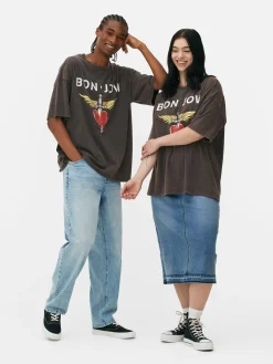 Grafik-T-Shirts Und -Sweatshirts|Tops Und T-Shirts|Primark „Bon Jovi“ T-Shirt Im Oversized-Look Anthrazitfarben