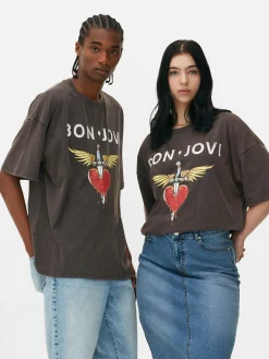 Grafik-T-Shirts Und -Sweatshirts|Tops Und T-Shirts|Primark „Bon Jovi“ T-Shirt Im Oversized-Look Anthrazitfarben