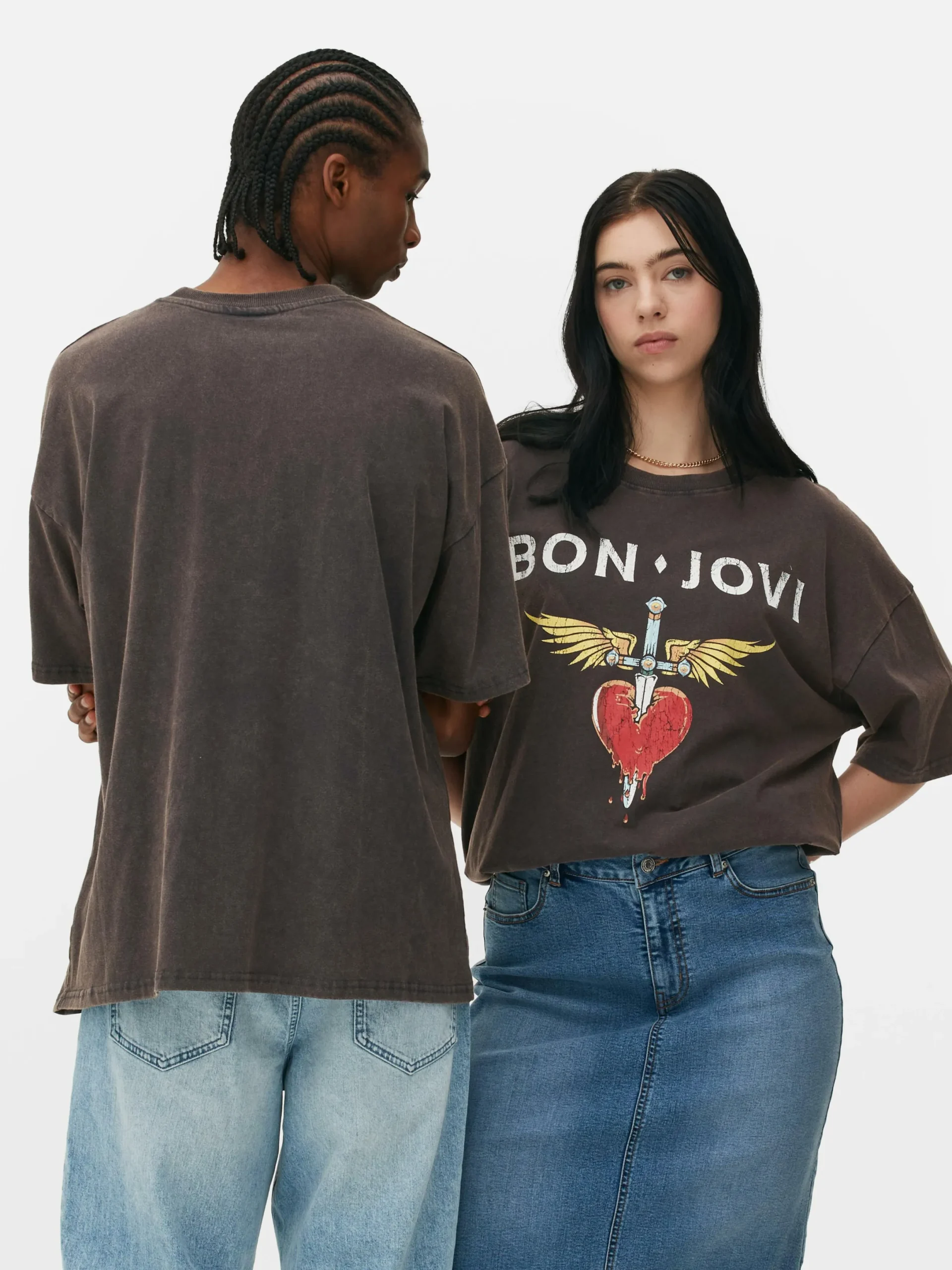 Grafik-T-Shirts Und -Sweatshirts|Tops Und T-Shirts|Primark „Bon Jovi“ T-Shirt Im Oversized-Look Anthrazitfarben