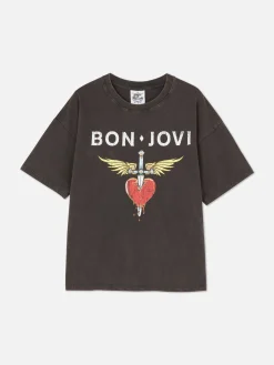 Grafik-T-Shirts Und -Sweatshirts|Tops Und T-Shirts|Primark „Bon Jovi“ T-Shirt Im Oversized-Look Anthrazitfarben