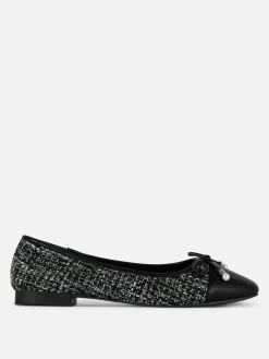 Flache Schuhe|Primark Bouclé-Ballerinas Mit Kontrastierender Zehenkappe Schwarz