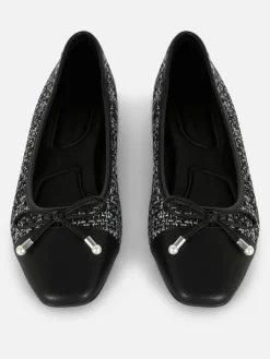 Flache Schuhe|Primark Bouclé-Ballerinas Mit Kontrastierender Zehenkappe Schwarz