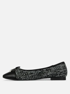Flache Schuhe|Primark Bouclé-Ballerinas Mit Kontrastierender Zehenkappe Schwarz