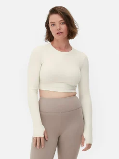 Fitnesskleidung Und Activewear|Primark Butterweiches, Langärmeliges „Rita Ora“ Sport-Top Elfenbeinfarben