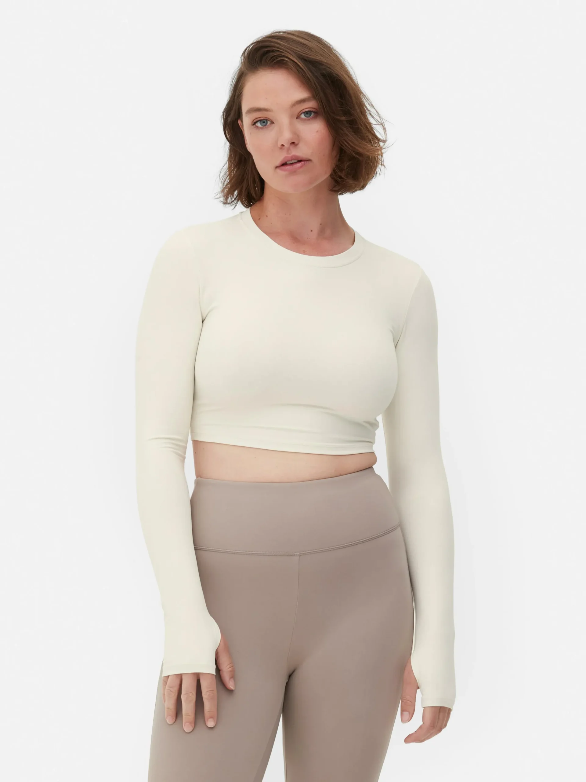 Fitnesskleidung Und Activewear|Primark Butterweiches, Langärmeliges „Rita Ora“ Sport-Top Elfenbeinfarben