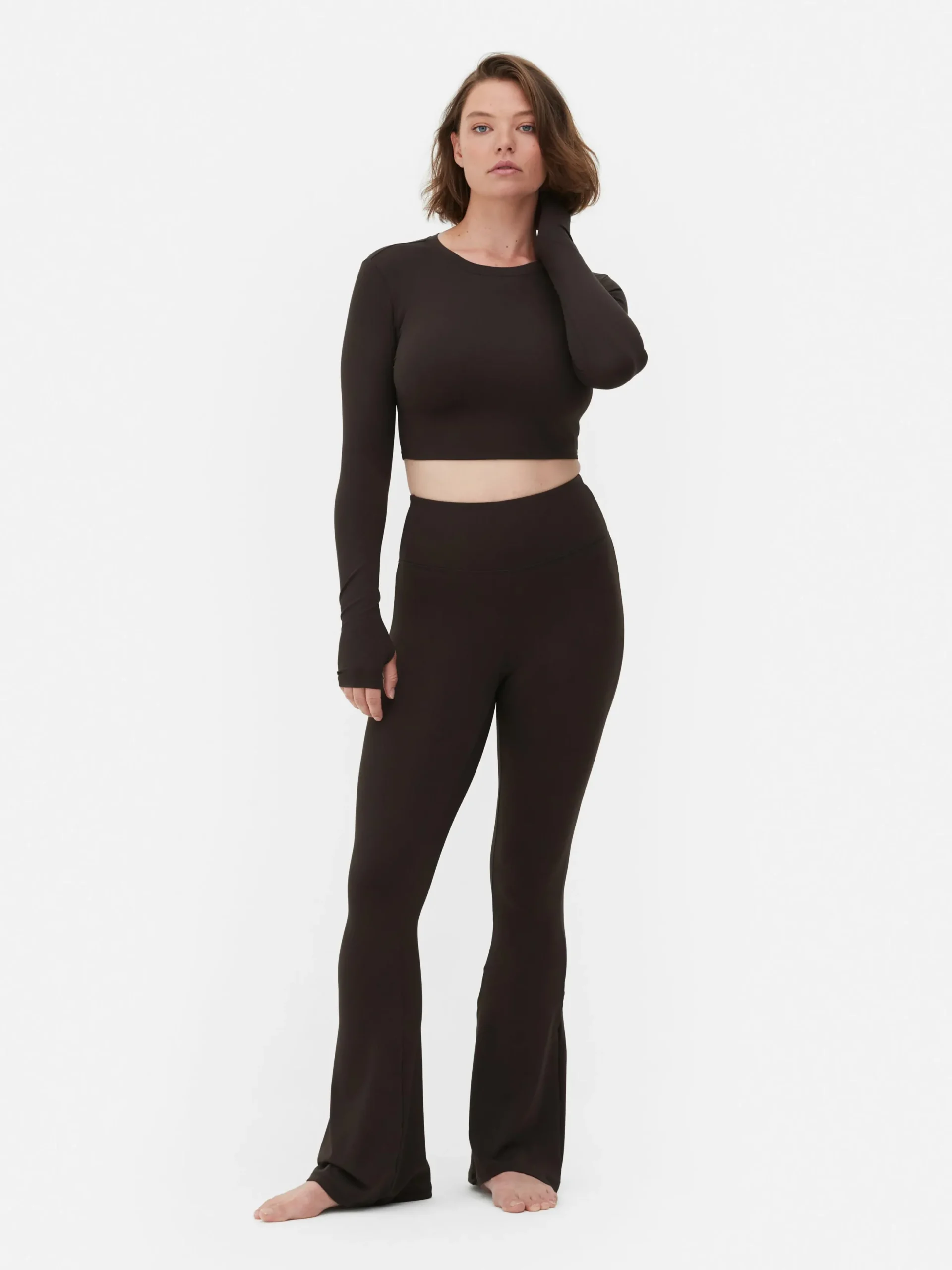 Fitnesskleidung Und Activewear|Primark Butterweiches, Langärmeliges „Rita Ora“ Sport-Top Schokoladenbraun