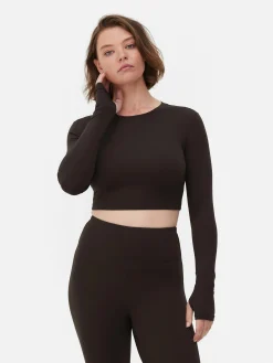 Fitnesskleidung Und Activewear|Primark Butterweiches, Langärmeliges „Rita Ora“ Sport-Top Schokoladenbraun