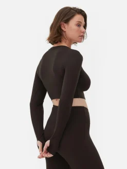 Fitnesskleidung Und Activewear|Primark Butterweiches, Langärmeliges „Rita Ora“ Sport-Top Schokoladenbraun
