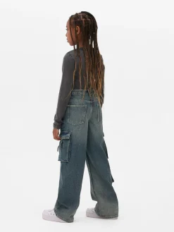 Jeans|Primark Cargo-Denim-Jeans Im Used-Look Blau