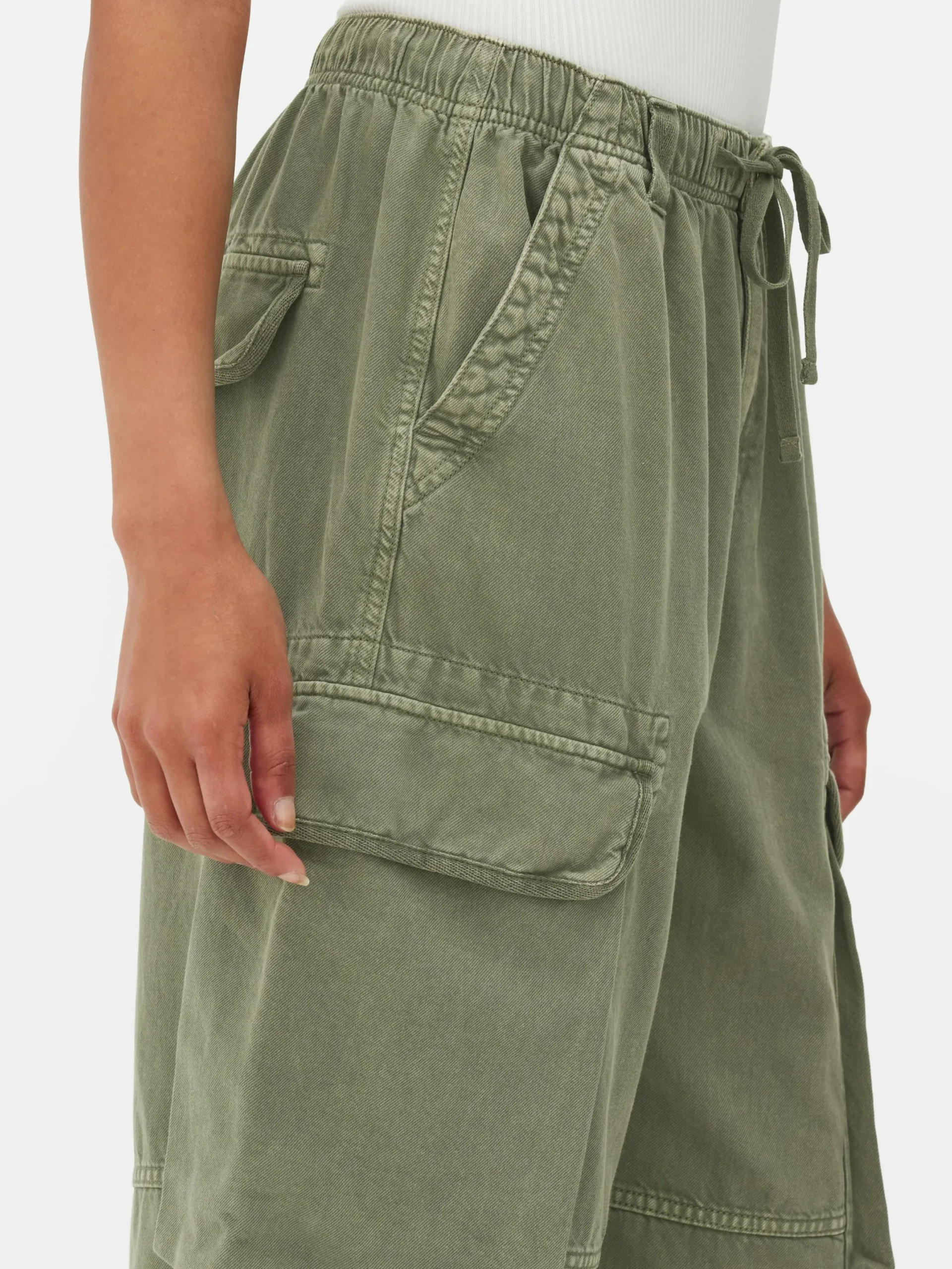 Denim|Jeans|Primark Cargohose Mit Bindegürtel Khakifarben