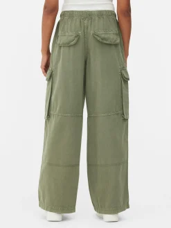 Denim|Jeans|Primark Cargohose Mit Bindegürtel Khakifarben