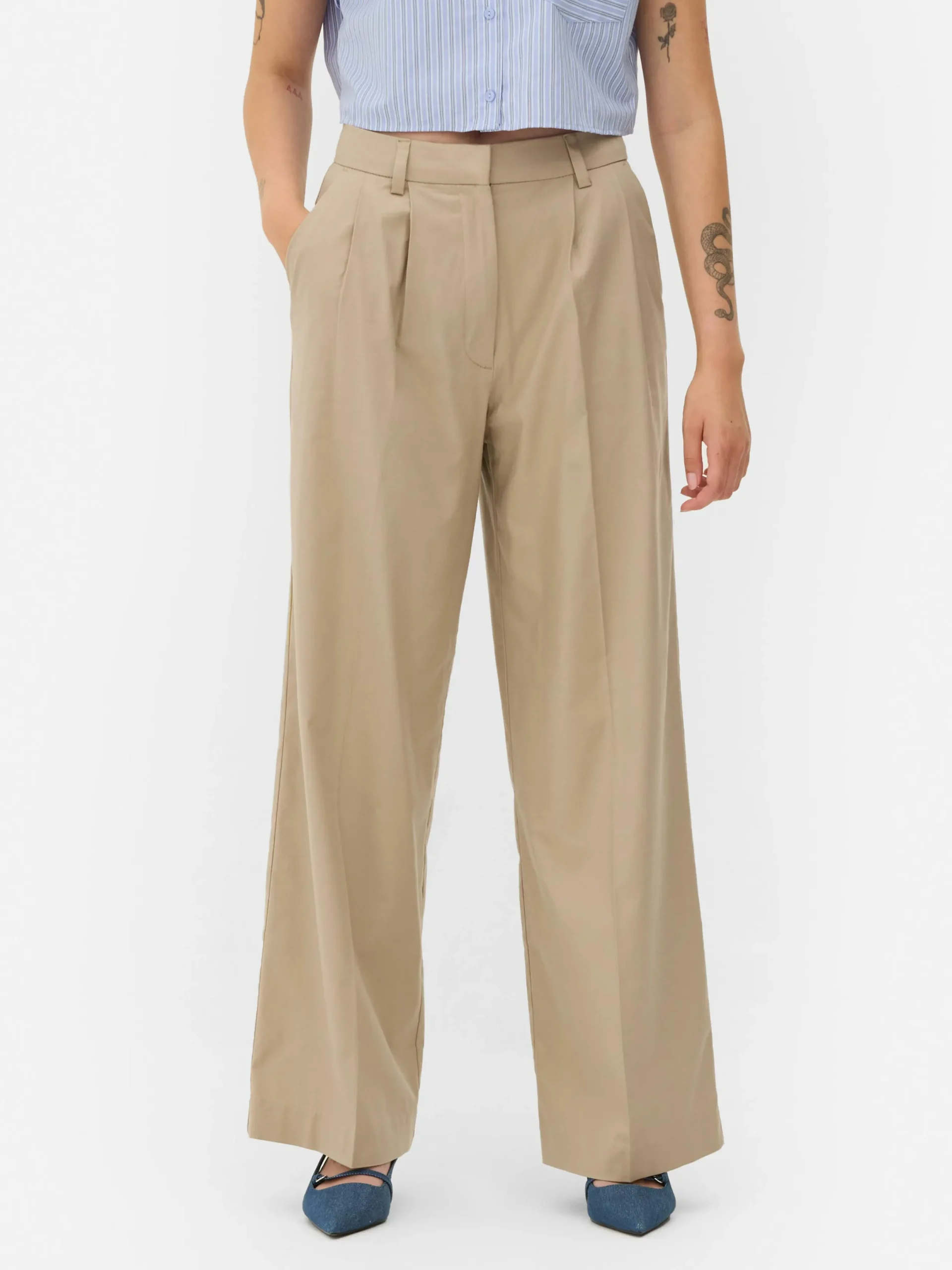 Hosen Und Leggings|Primark Chinohose Mit Weitem Bein Steinfarben