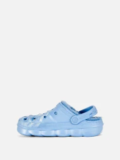 Hausschuhe|Primark Clogs In Marmoroptik Mit Kunstfellfutter Blau