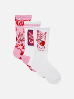 Socken|Primark „Coca-Cola Cherry“ Crew-Socken, 3er-Pack Lilafarben