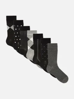 Socken|Primark Crew-Socken In Verschiedenen Designs, 7er-Pack Schwarz