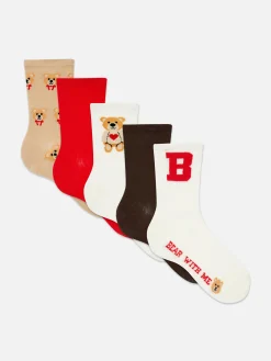 Socken|Primark Crew-Socken Mit Bären-Grafik, 5er-Pack Rot