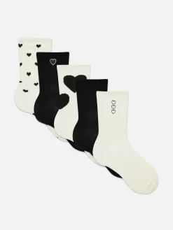 Socken|Primark Crew-Socken Mit Herzmuster, 5er-Pack Schwarz/Weiß