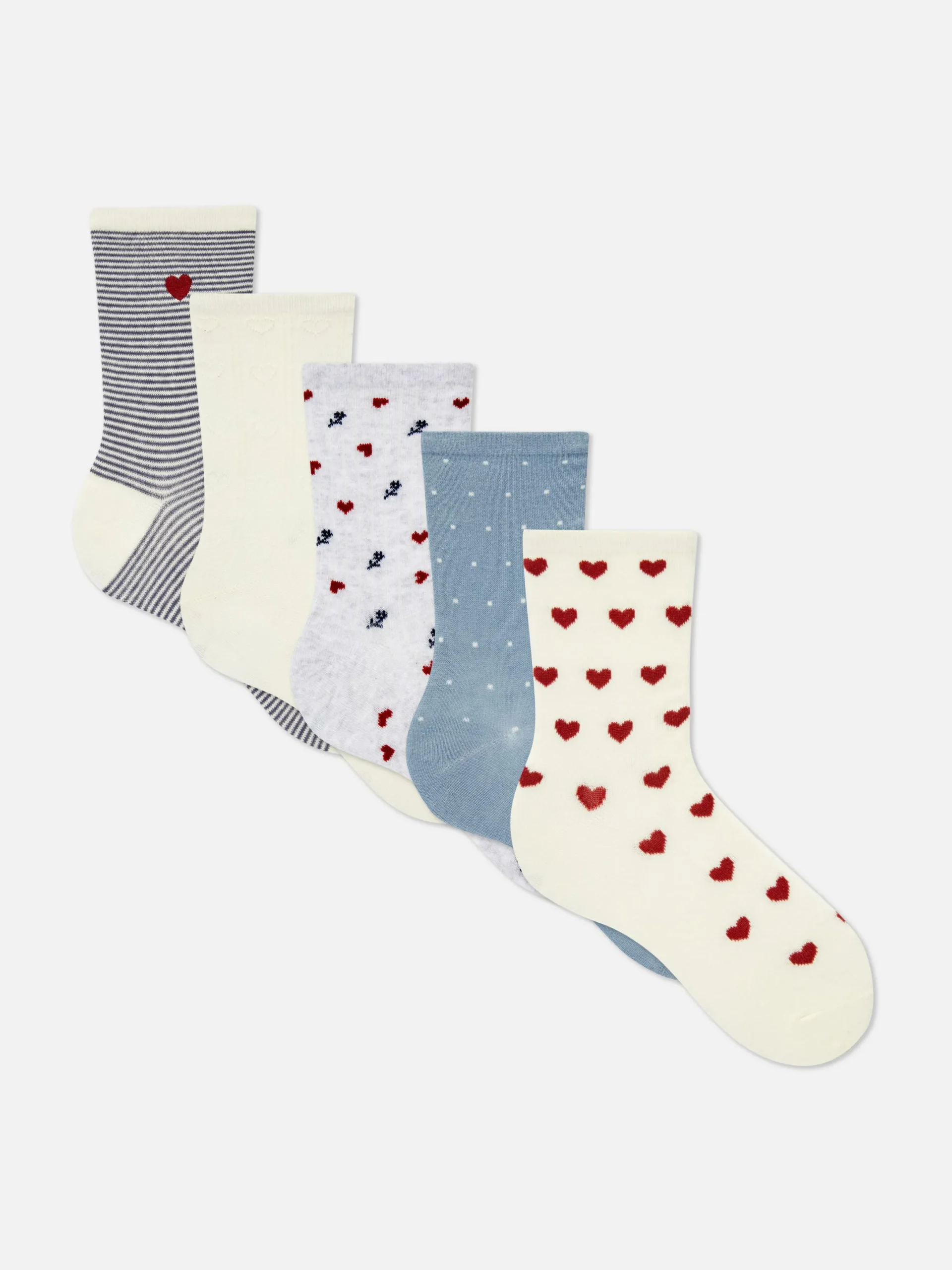 Socken|Primark Crew-Socken Mit Herzmuster, 5er-Pack Marineblau