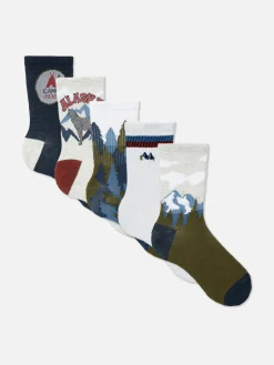 Socken|Primark Crewsocken Mit Landschafts-Grafik, 5er-Pack Multi