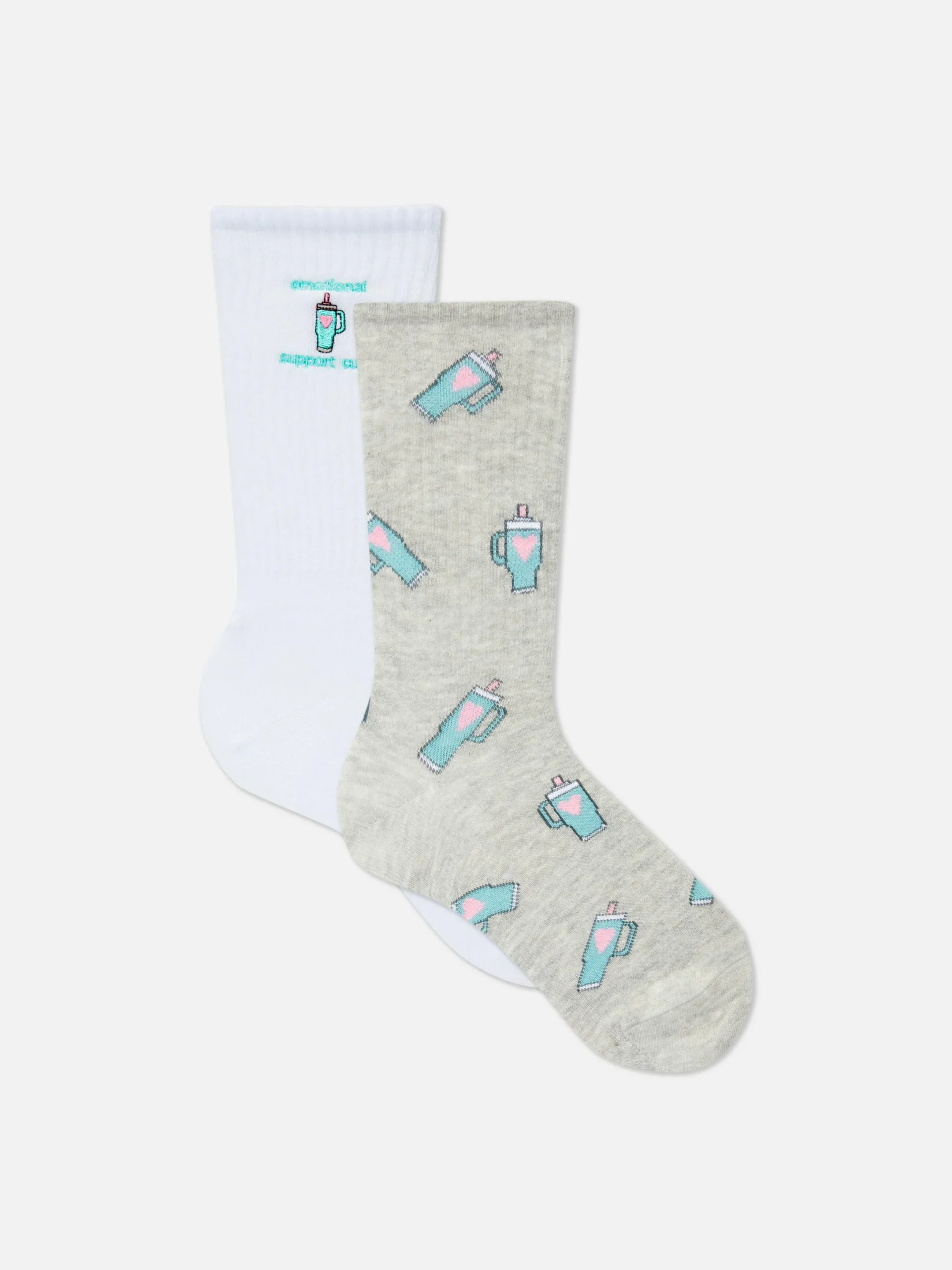 Socken|Primark Crew-Socken Mit Reisebecher-Grafik Weiß