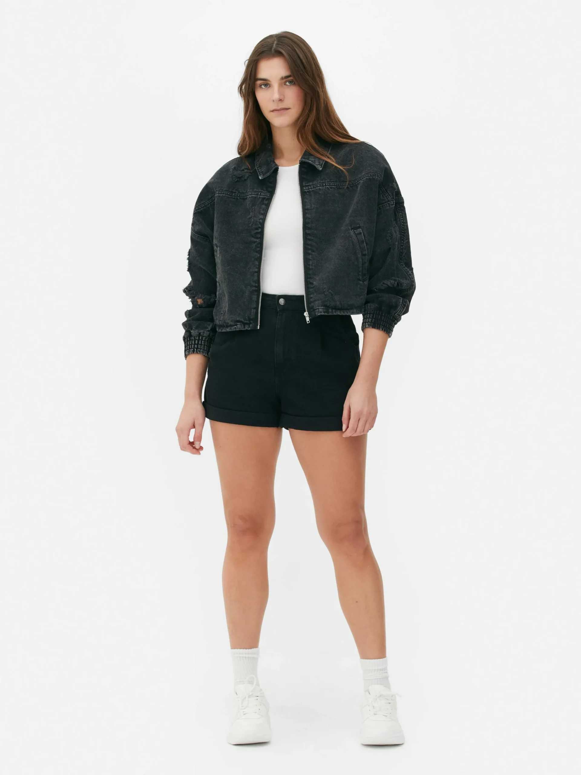 Denim|Jacken Und Mäntel|Primark Denim-Bomberjacke Im Used-Look Leichtes Schwarz