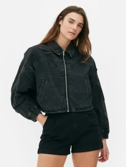 Denim|Jacken Und Mäntel|Primark Denim-Bomberjacke Im Used-Look Leichtes Schwarz