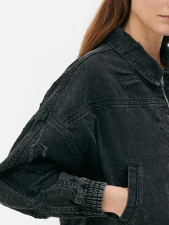 Denim|Jacken Und Mäntel|Primark Denim-Bomberjacke Im Used-Look Leichtes Schwarz