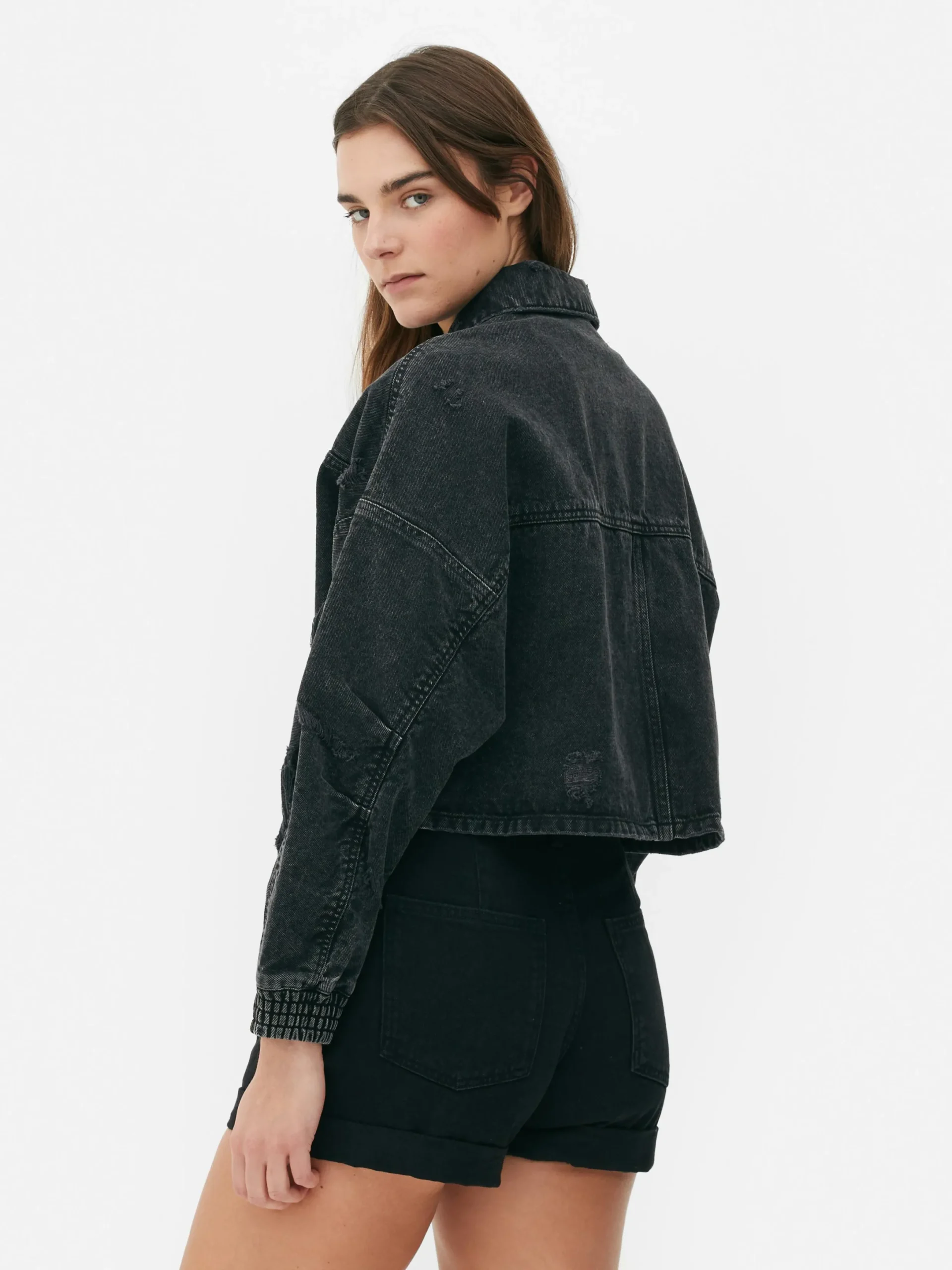 Denim|Jacken Und Mäntel|Primark Denim-Bomberjacke Im Used-Look Leichtes Schwarz