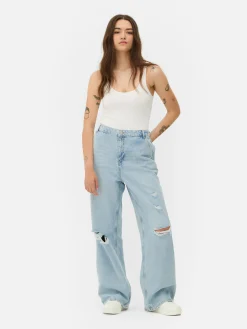 Denim|Jeans|Primark Denim-Jeans Im Used-Look Mit Weitem Bein Hellblau