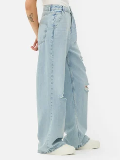 Denim|Jeans|Primark Denim-Jeans Im Used-Look Mit Weitem Bein Hellblau