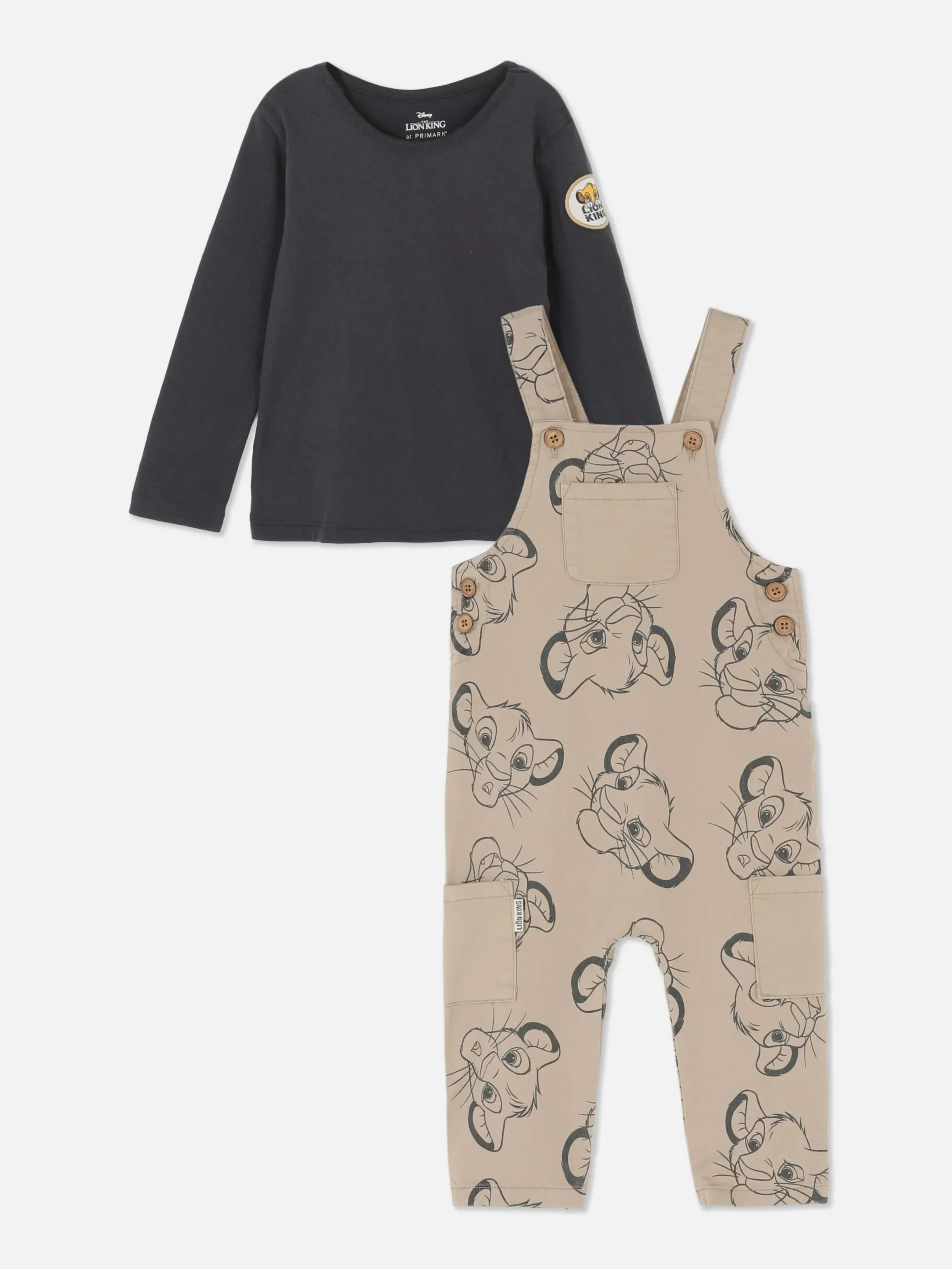 Sets Und Outfits|Primark „Disney Der König Der Löwen“ T-Shirt Und Latzhose Steinfarben