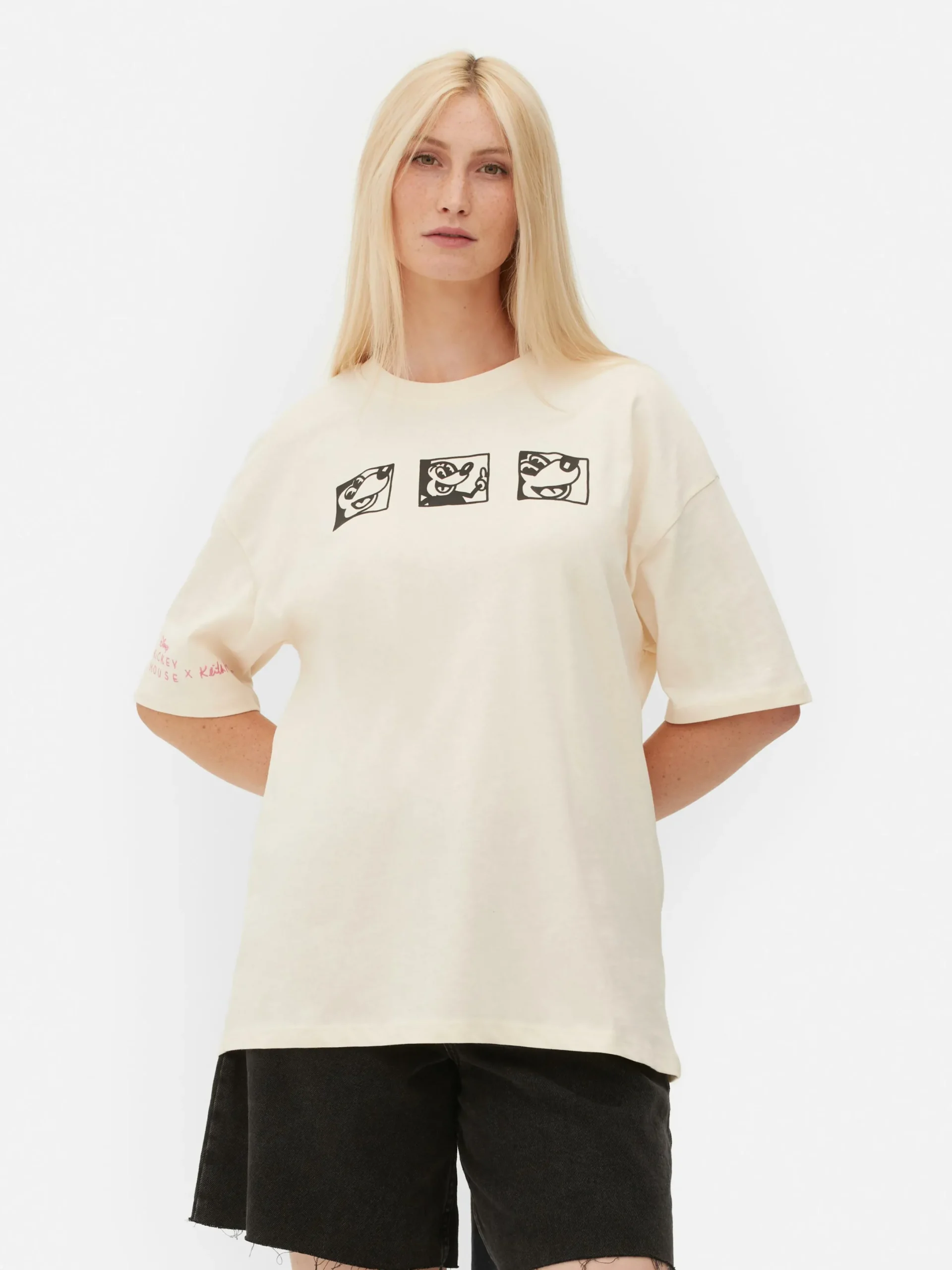 Tops Und T-Shirts|Primark „Disney Mickey Maus X Keith Haring“ T-Shirt Im Oversized-Look Weiß