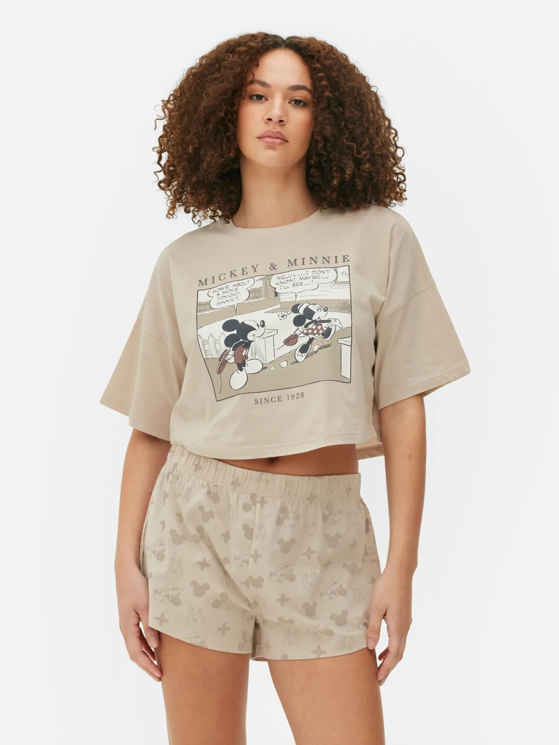 Schlafanzüge|Primark „Disney Micky Maus“ Kurzer Schlafanzug Taupefarben